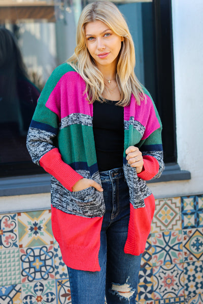 Face The Day Magenta & Hunter Green Two Tone Cardigan - Sybaritic Bags & Clothing