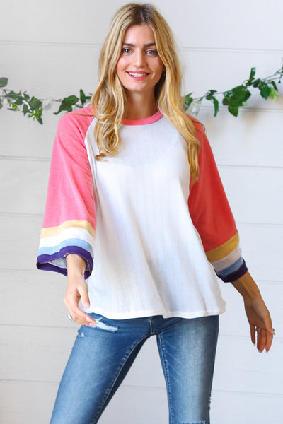 Pink Pointelle Color Block Wide Sleeve Pullover - Sybaritic Bags & Clothing