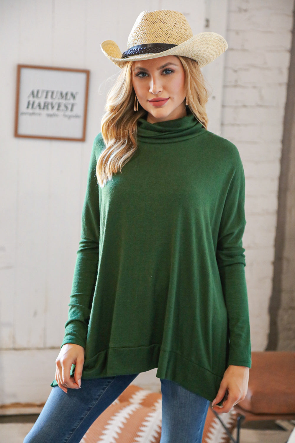 Hunter Green Cashmere Feel Turtleneck Sweater - Sybaritic Bags & Clothing