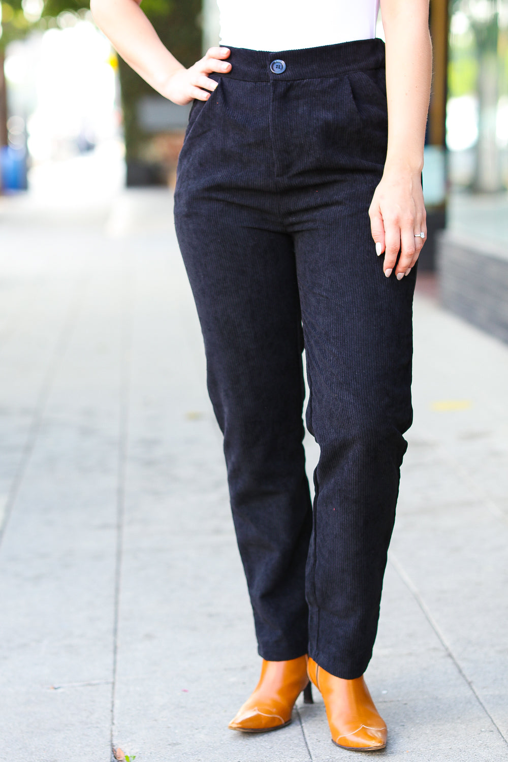 Going Your Way Black Corduroy High Rise Tapered Leg Pants - Sybaritic Bags & Clothing