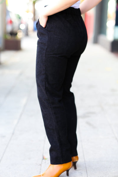 Going Your Way Black Corduroy High Rise Tapered Leg Pants - Sybaritic Bags & Clothing