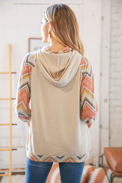 Taupe Chevron Color Block Zipper Hoddie - Sybaritic Bags & Clothing