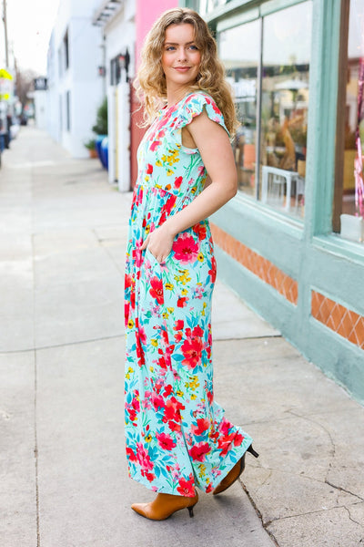 What A Vision Aqua Floral Fit & Flare Maxi Dress - Sybaritic Bags & Clothing