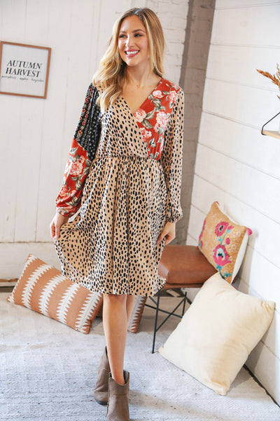 Cheetah Multi-Floral Color Block Surplice Dress - Sybaritic Bags & Clothing