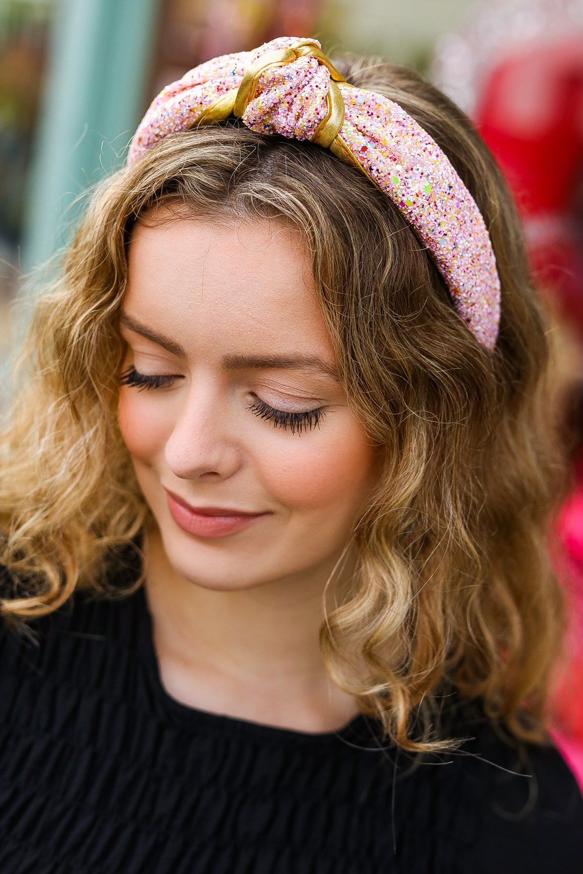 Pink & Gold Glitter Top Knot Headband - Sybaritic Bags & Clothing