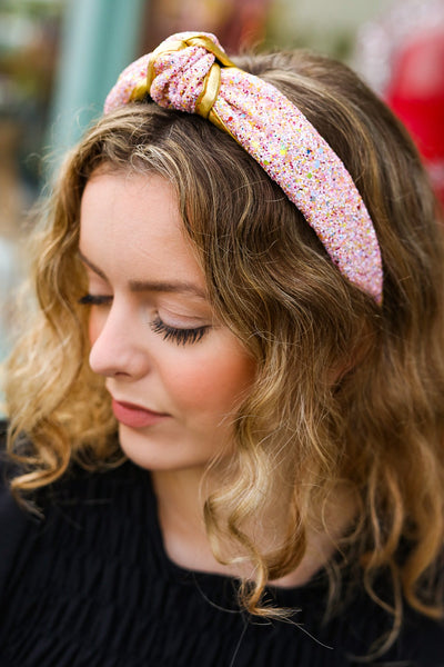 Pink & Gold Glitter Top Knot Headband - Sybaritic Bags & Clothing