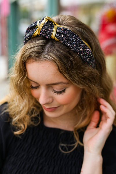Black & Gold Glitter Top Knot Headband - Sybaritic Bags & Clothing