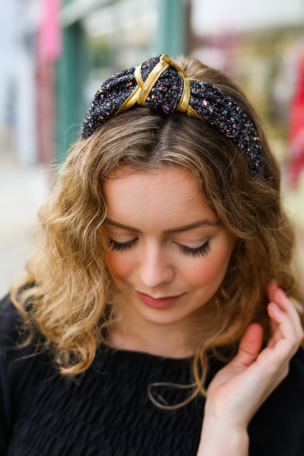 Black & Gold Glitter Top Knot Headband - Sybaritic Bags & Clothing