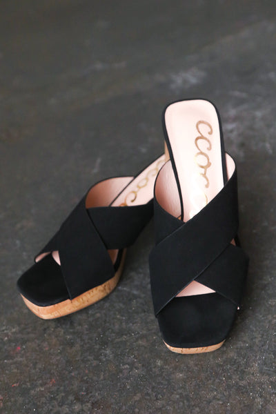 Black Chandra Faux Leather Cork Platform Sandals - Sybaritic Bags & Clothing