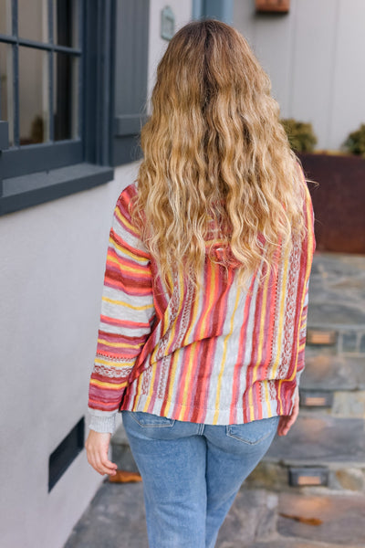 Be Bold Coral & Sienna Stripe Pullover Notched Neck Hoodie - Sybaritic Bags & Clothing