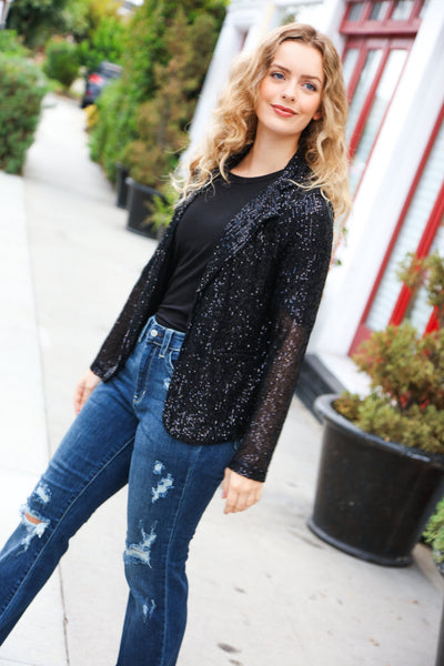 Be Your Own Star Black Sequin Open Blazer - Sybaritic Bags & Clothing