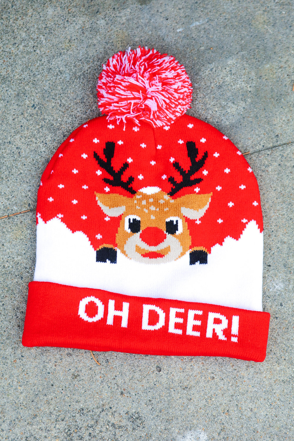 "Oh Deer" Rudolph Reindeer Pom-Pom Beanie - Sybaritic Bags & Clothing
