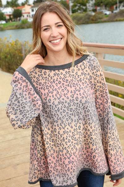 Multicolor Leopard Bell Sleeve Pullover Knit Top - Sybaritic Bags & Clothing