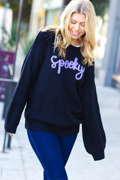 All Eyes On Me Black Lurex Embroidered "Spooky" Chunky Sweater - Sybaritic Bags & Clothing