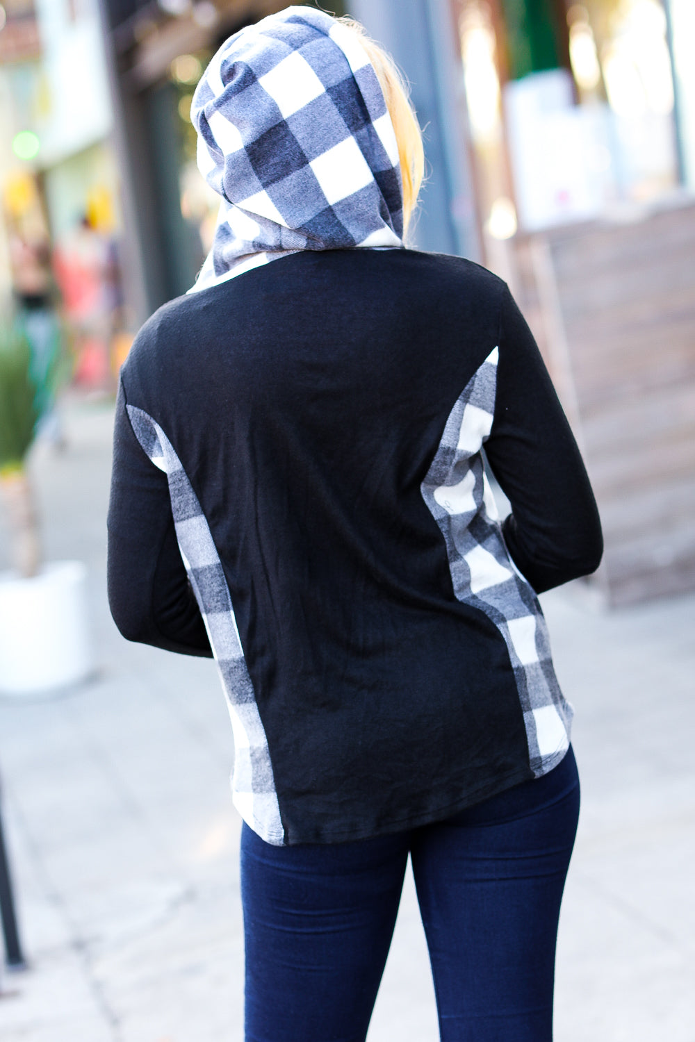Adorable In Black & Ivory Plaid Hacci Knit Hoodie - Sybaritic Bags & Clothing