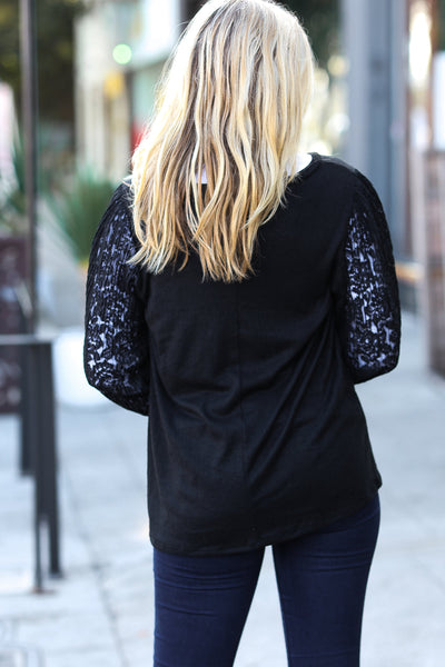 Black Hacci Floral Lace Bubble Sleeve Top - Sybaritic Bags & Clothing