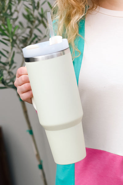 Cream Insulated 38oz. Tumbler with Straw - Sybaritic Bags & Clothing