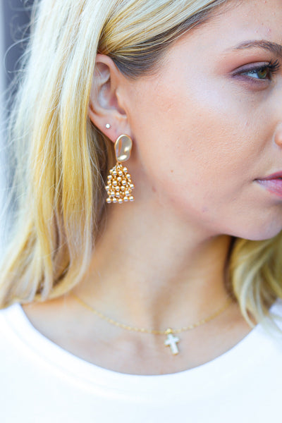 Gold Statement Pom Pom Dangle Earrings - Sybaritic Bags & Clothing