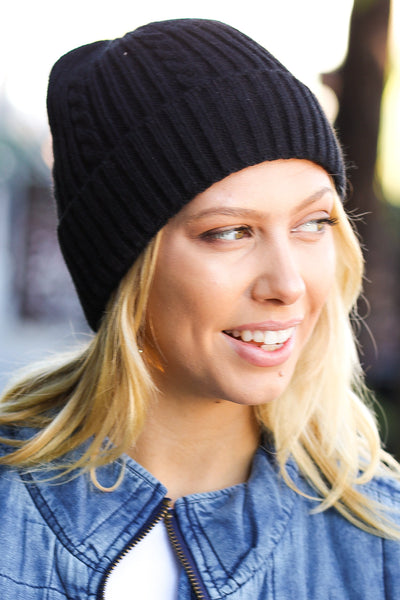 Black Cable Knit Beanie - Sybaritic Bags & Clothing
