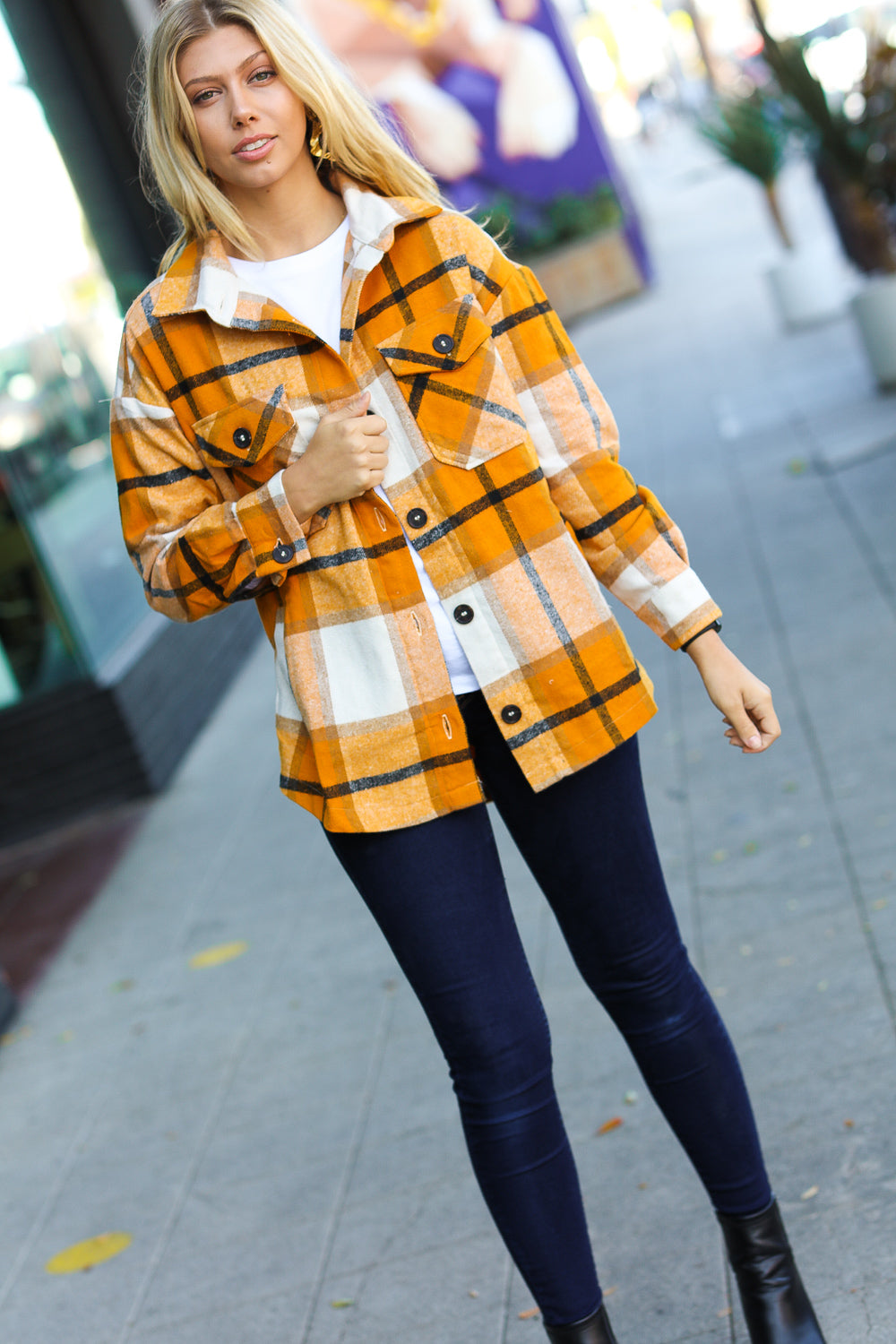 Weekend Ready Butterscotch Plaid Flannel Oversized Jacket - Sybaritic Bags & Clothing