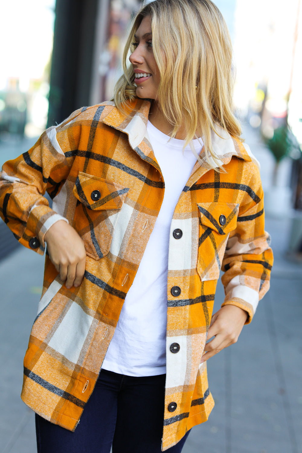 Weekend Ready Butterscotch Plaid Flannel Oversized Jacket - Sybaritic Bags & Clothing