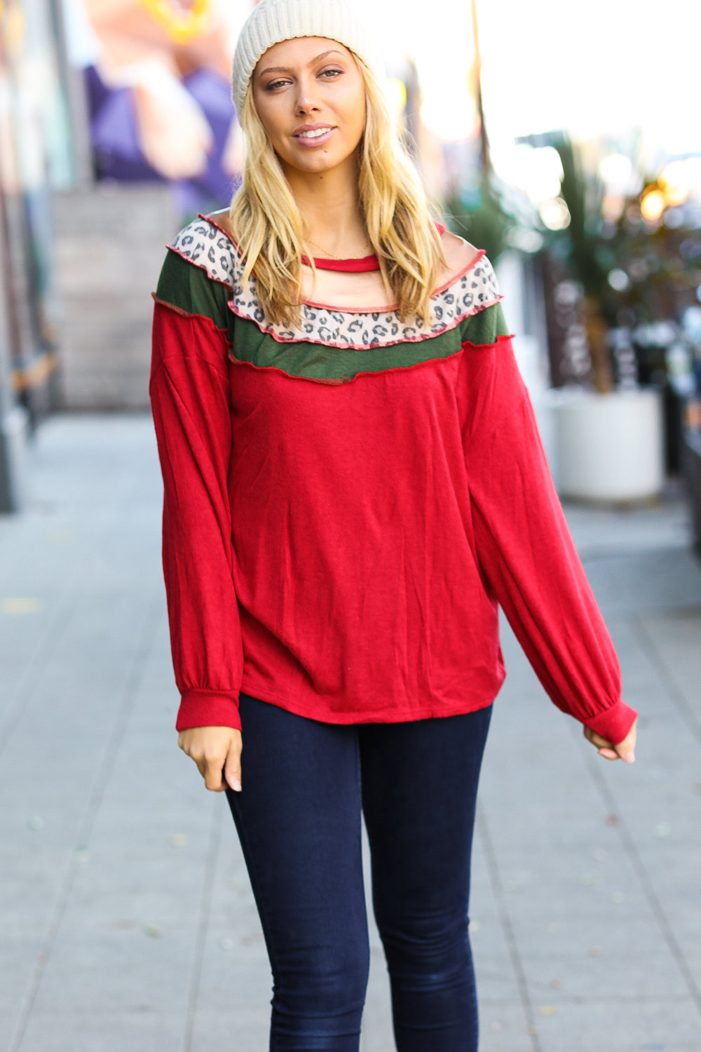 Christmas Red Terry Hacci Color Block Pullover - Sybaritic Bags & Clothing