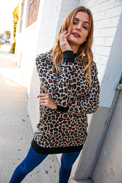 Animal Print Black Rib Knit Hemline French Terry Pullover - Sybaritic Bags & Clothing