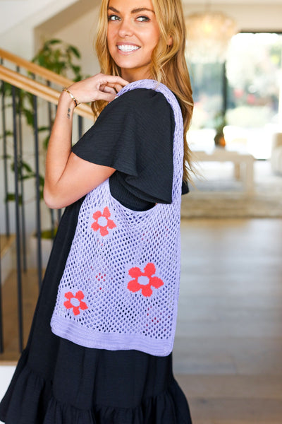 Lavender & Orange Floral Crochet Tote Bag - Sybaritic Bags & Clothing