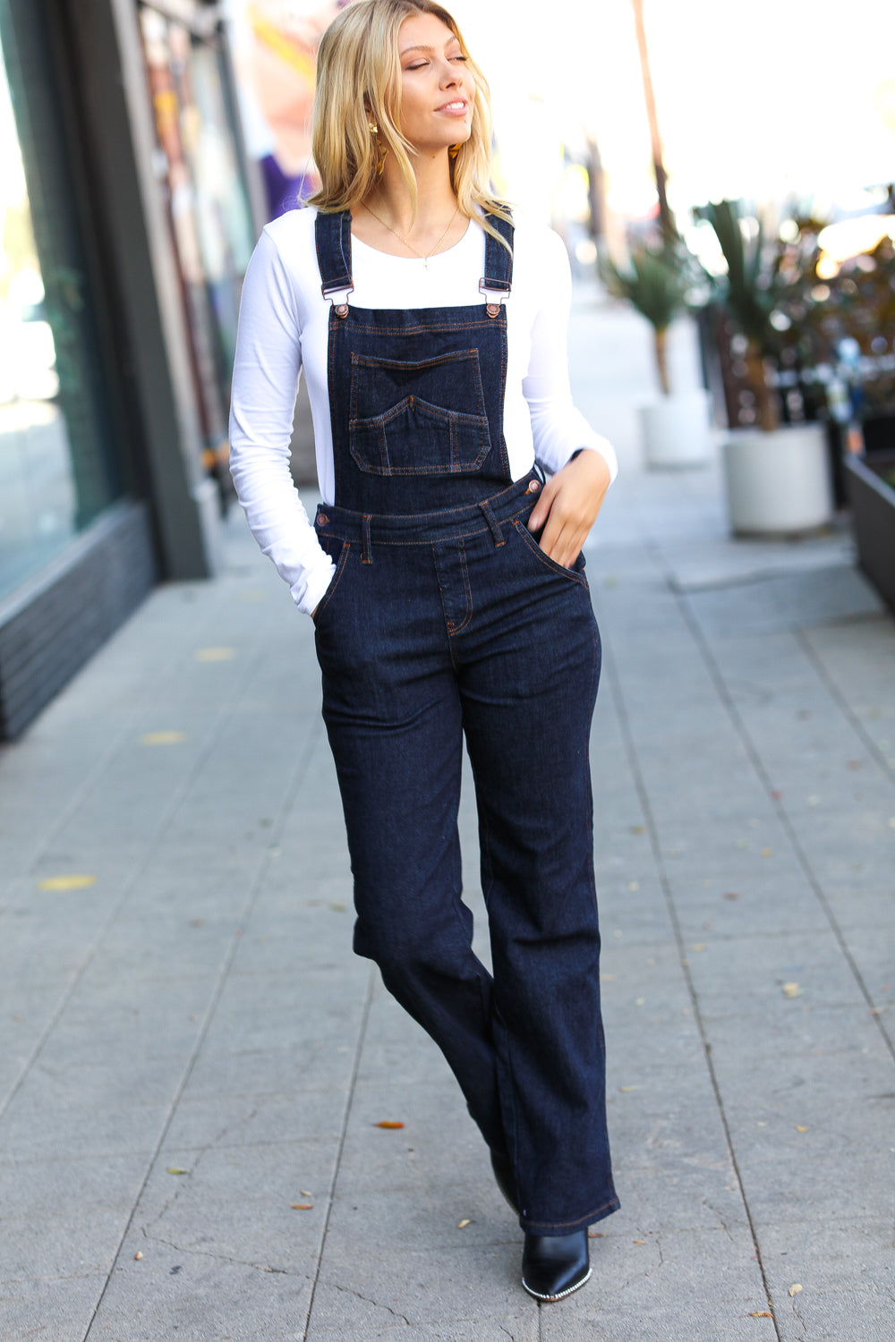 Just For You Dark Denim High Waist Wide Leg Overalls - Sybaritic Bags & Clothing