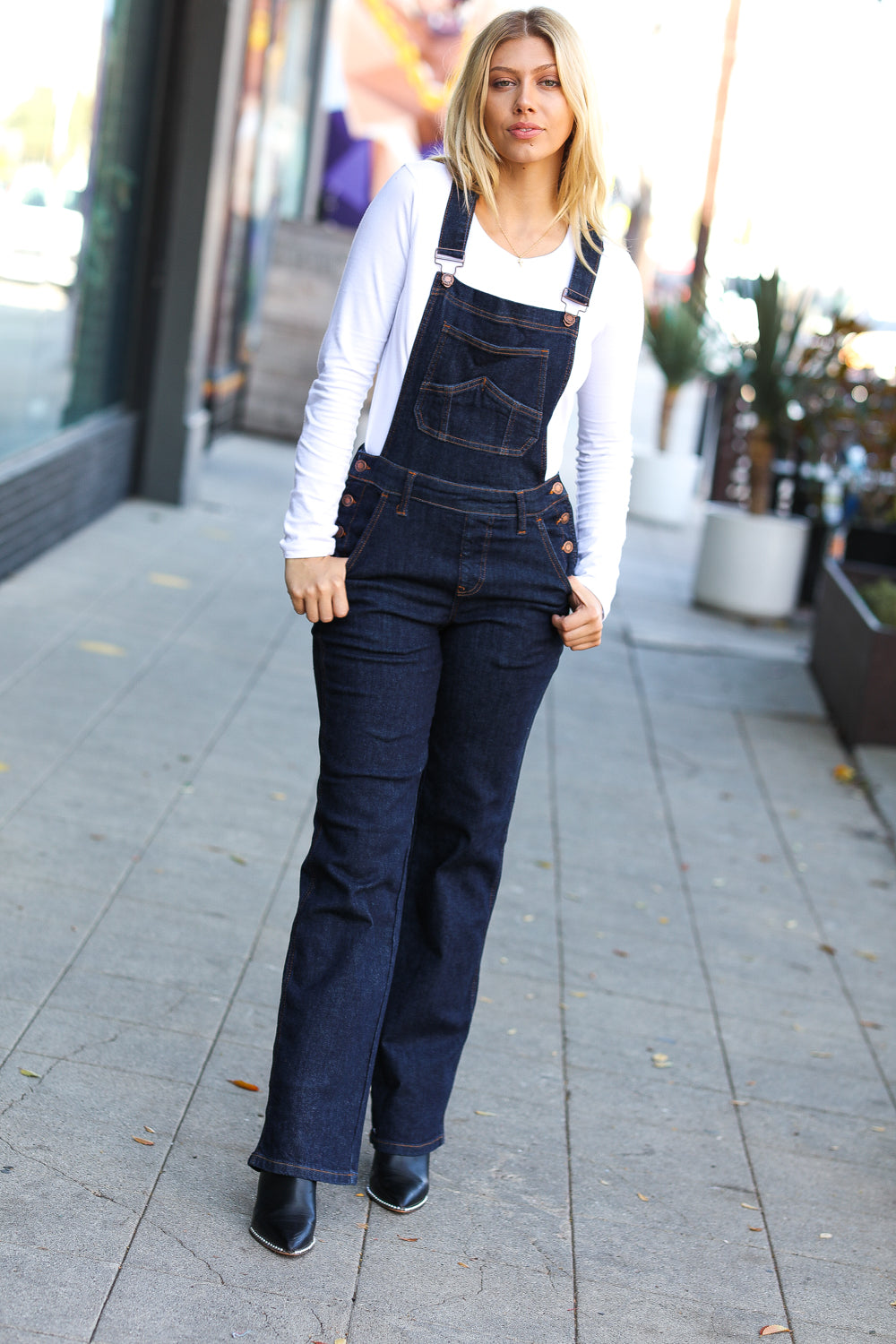 Just For You Dark Denim High Waist Wide Leg Overalls - Sybaritic Bags & Clothing