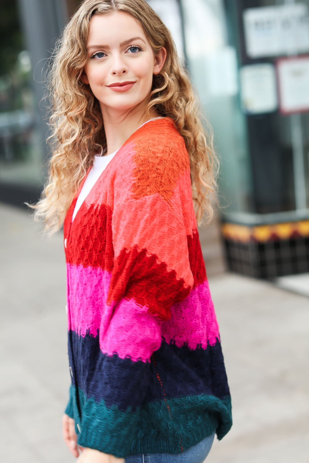 Make Your Day Magenta Honeycomb Knit Button Down Cardigan - Sybaritic Bags & Clothing