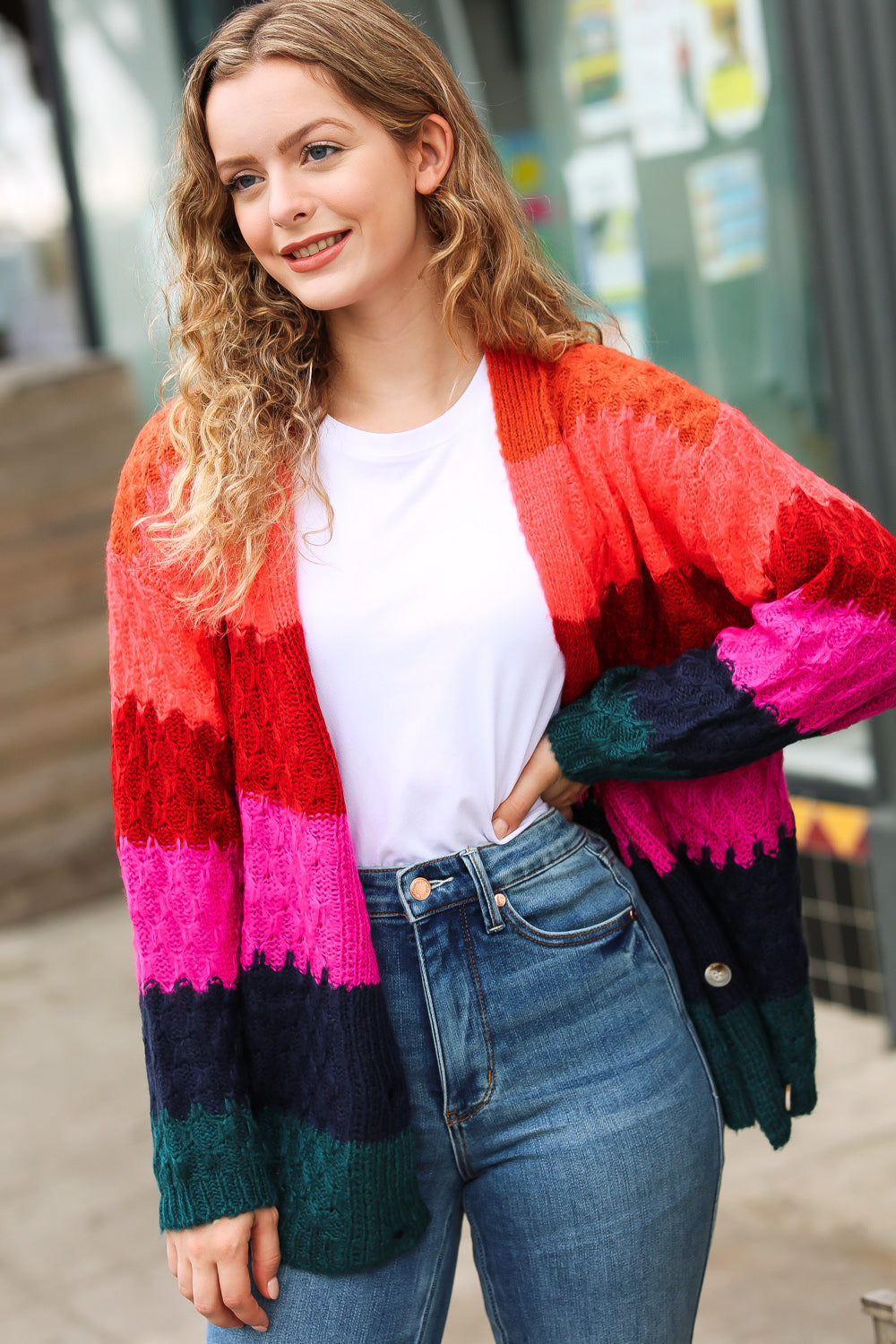 Make Your Day Magenta Honeycomb Knit Button Down Cardigan - Sybaritic Bags & Clothing