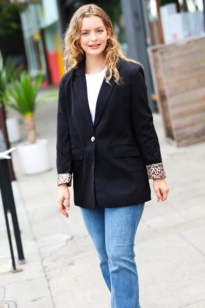 Feeling Bold Black Leopard Tailored Collar Lapel Blazer - Sybaritic Bags & Clothing