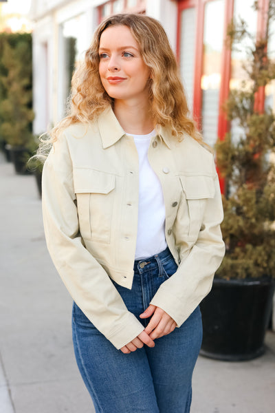 Back In Town Natural Cotton Twill Cropped Jacket - Sybaritic Bags & Clothing