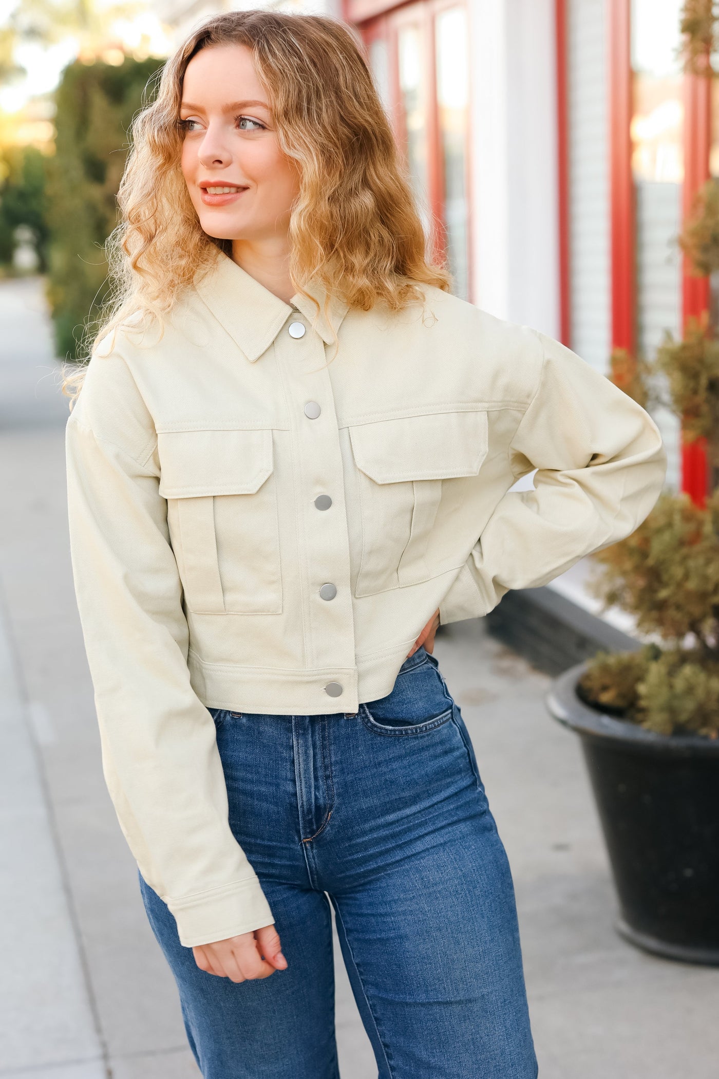 Back In Town Natural Cotton Twill Cropped Jacket - Sybaritic Bags & Clothing