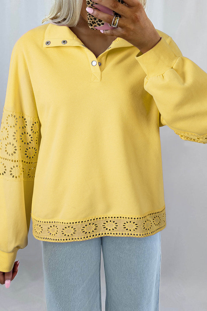 Evangeline Embroidered Flower Buttons Pullover Sweatshirt