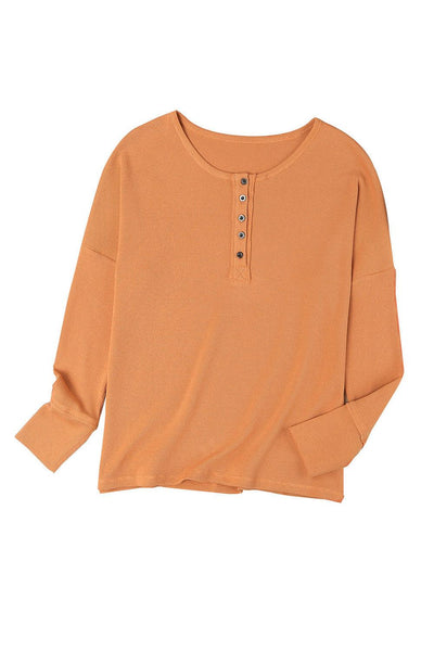 Orange Waffle Knit Henley Top