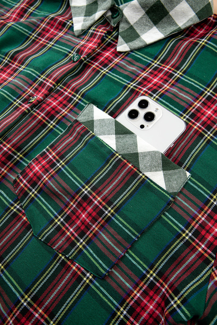 Green Plaid Long Sleeve Shift Plus Size Shirt