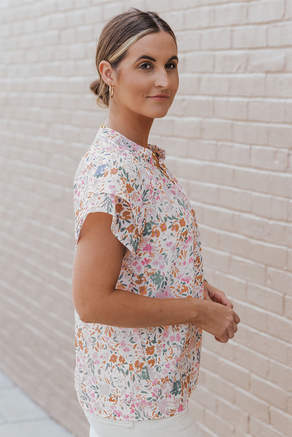 Multicolor Floral Mandarin Collar Top