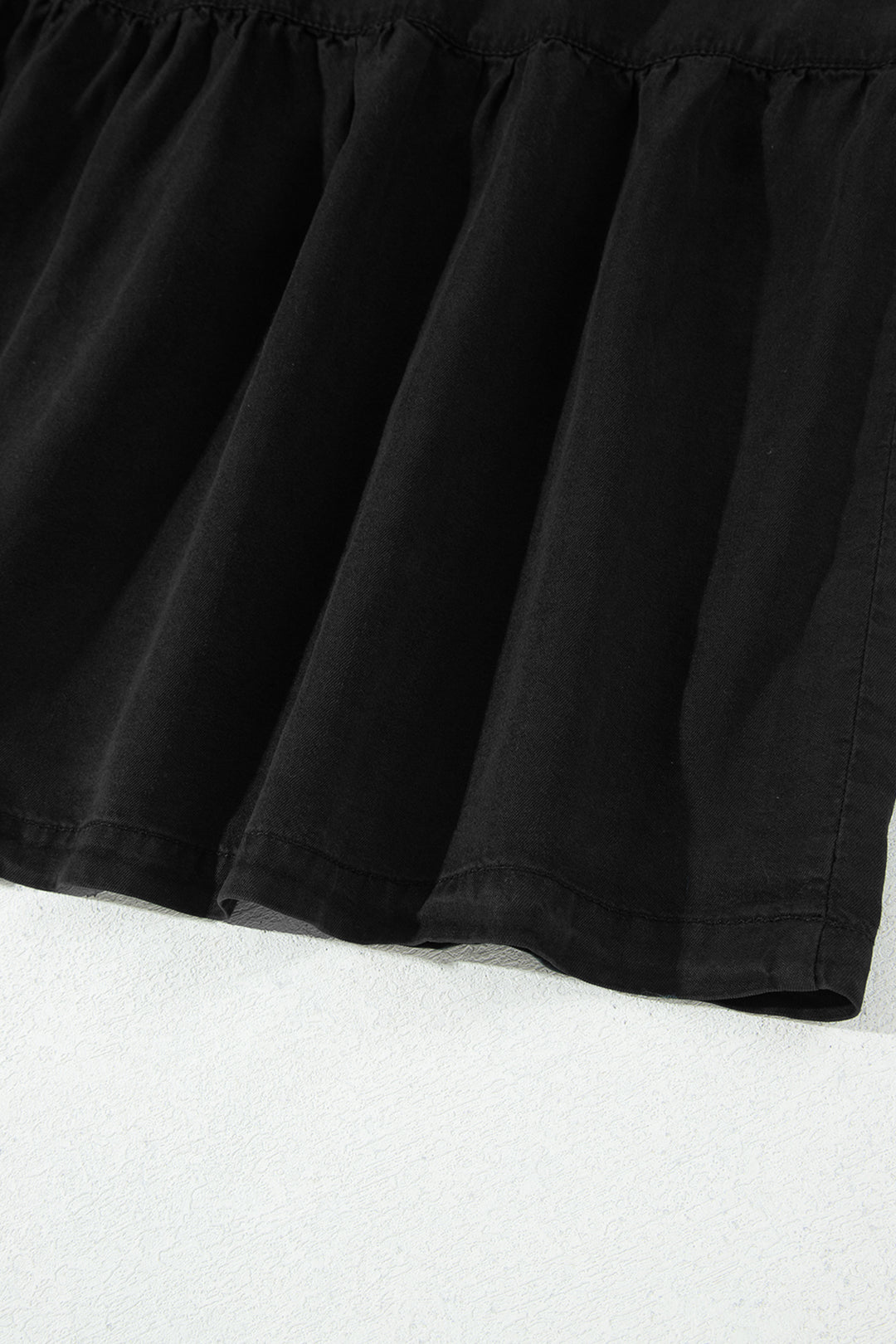 Black Elastic Waist Ruffled Tiered Flared Denim Maxi Skirt