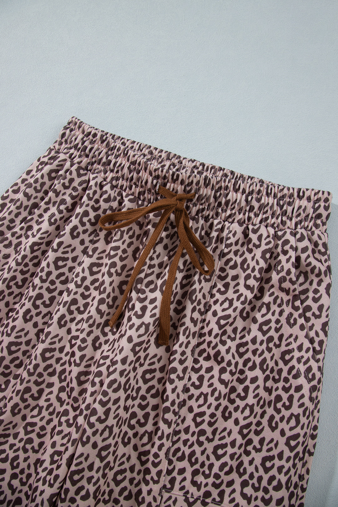 Khaki Leopard Print Elastic Waist Ankle Length Pants