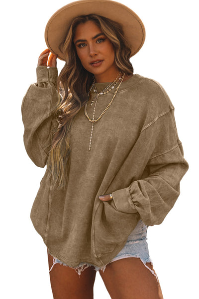 Khaki Exposed Seam Twist Open Back Oversized Sweatshirt