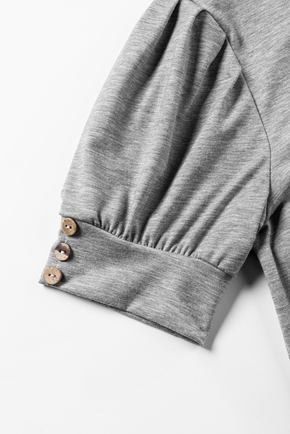 Light Grey Pleated Puff Sleeve Knit Tee