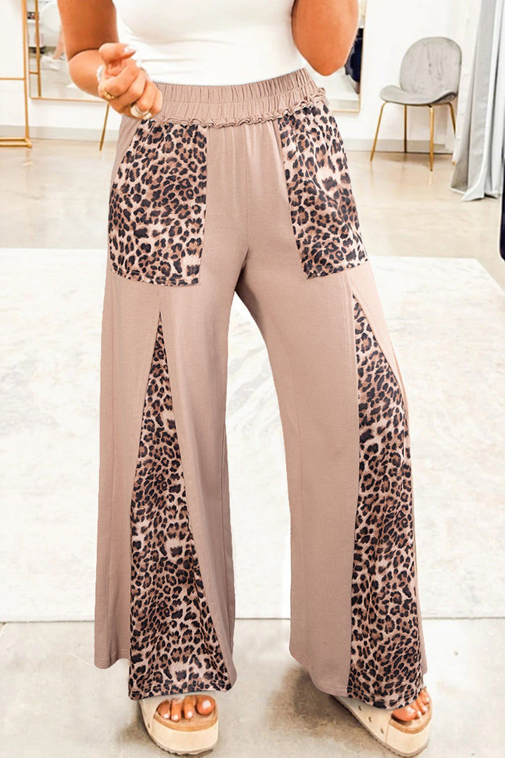 Straw Yellow Mineral Wash Leopard Patchwork Wide Leg Pants