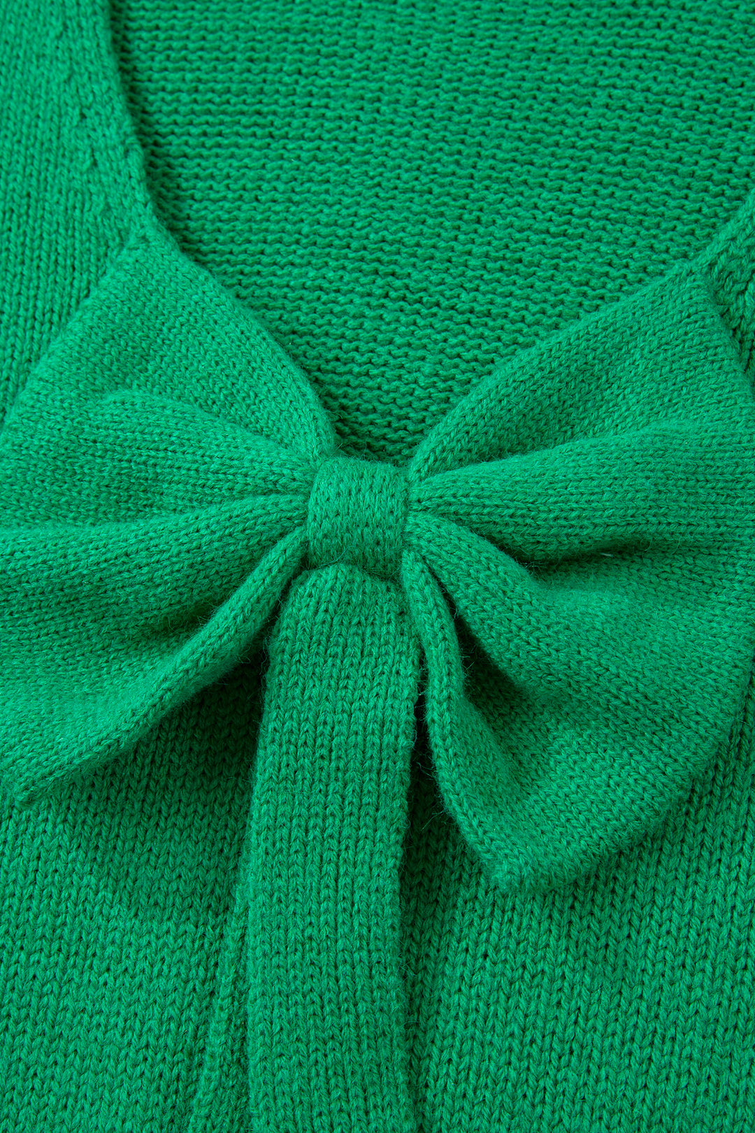Bright Green Festive Bow Backless Bubble Sleeve Sweater