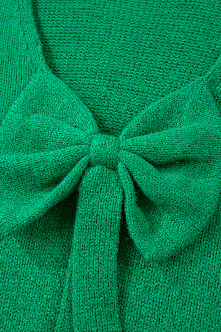 Bright Green Festive Bow Backless Bubble Sleeve Sweater