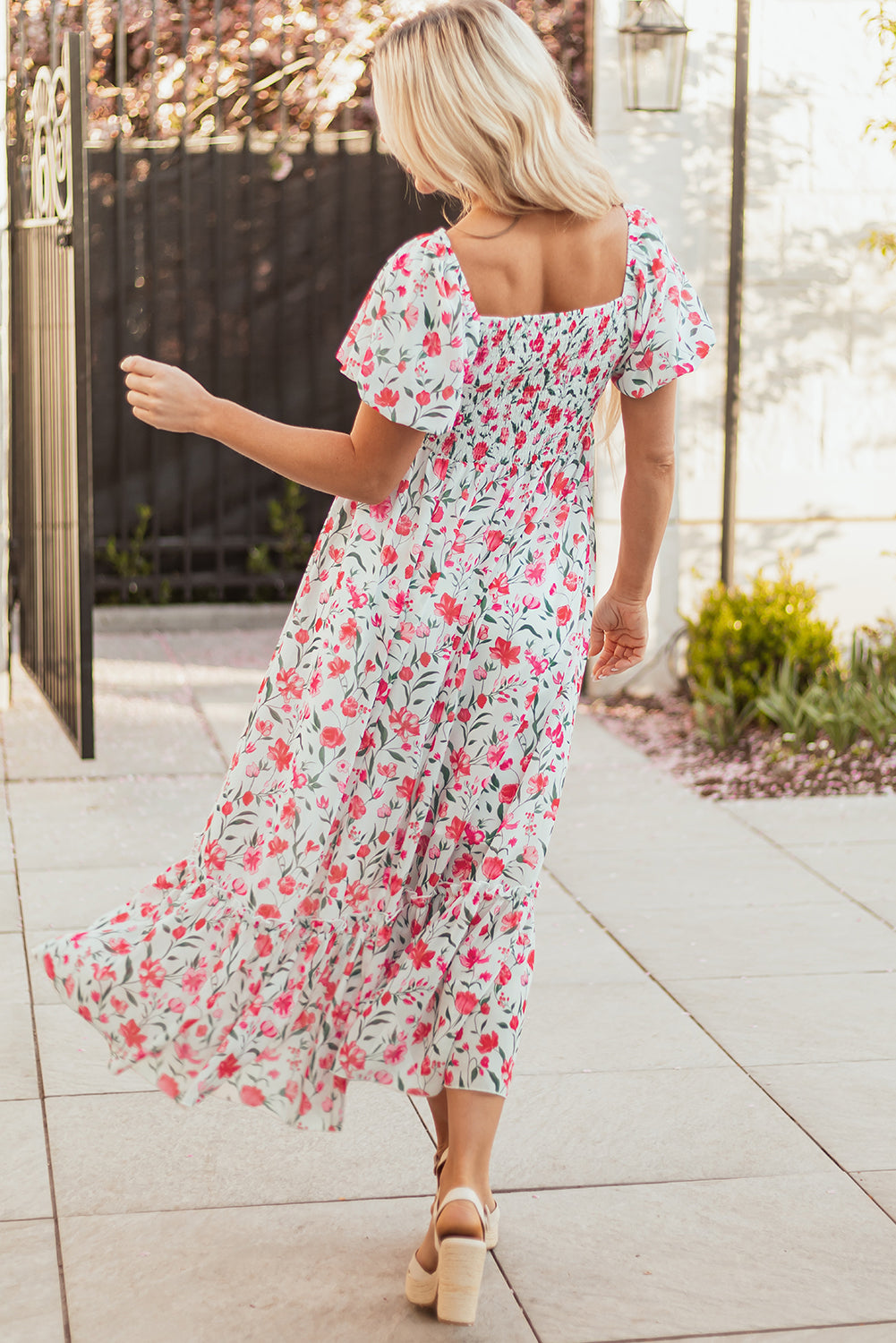 Molly Floral Square Neck Empire Waist Tiered Maxi Dress