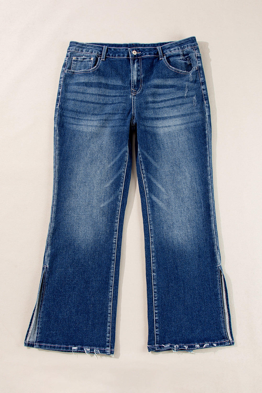 Dirty blue Plus Size High Waist Side Slits Flare Jeans