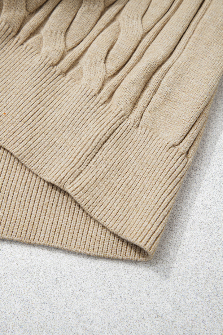 Parchment Oversized Cable Knit Long Sleeve Round Neck Tunic Length Plus Size Sweater