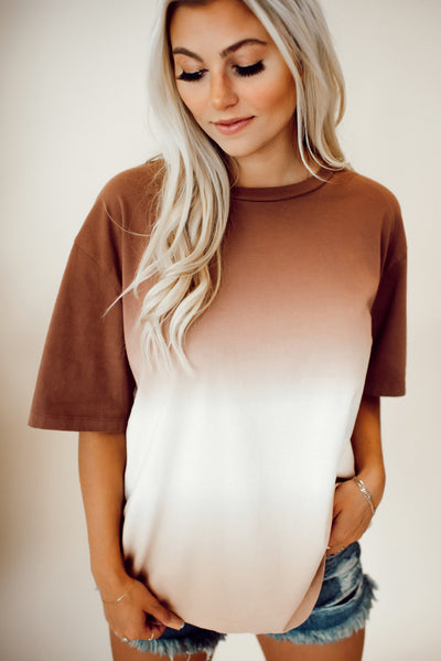 Brown Gradient Color Crew Neck T-shirt